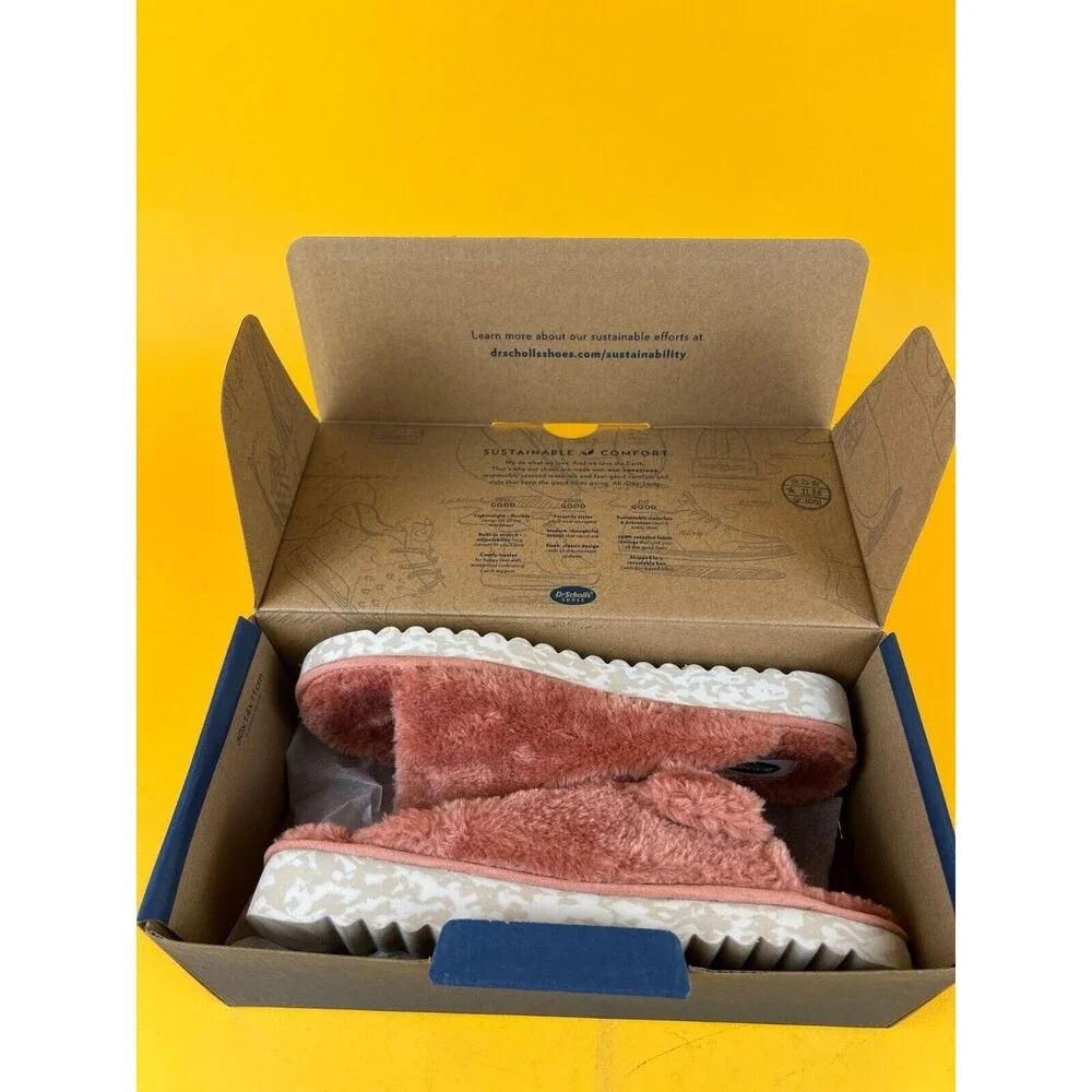 Dr Scholl's Staycay OG Slippers Slide Sandals Womens 8 M Pink Plush Faux Fur NWB_7